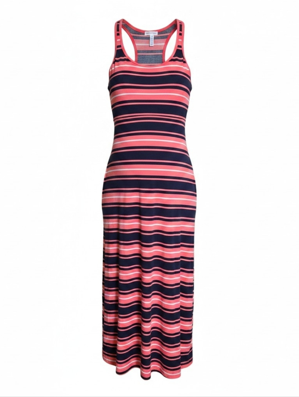 Ambiance Apparel Coral and Navy Striped Racerback Maxi Dress